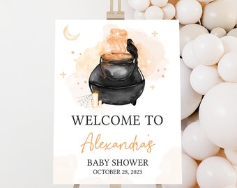 Editable A Baby is Brewing Halloween Baby Shower Welcome Sign, Gender Neutral Halloween Baby Shower Welcome Poster, Witch Baby Shower 0469