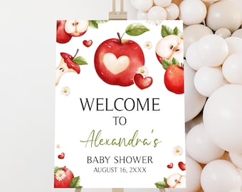 Editable Apple of Our Eye Baby Shower Welcome Sign, Fall Apple Baby Shower Welcome Poster, Apple of My Eye, Fruit Baby Shower Sign, 01106