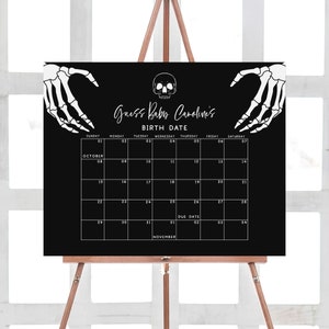 Halloween Gothic with Skeleton and Skull with A Little Boo is almost Due Baby Shower Due Date Calendar