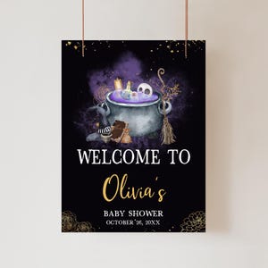 Gold Gothic Baby is Brewing Welcome Sign