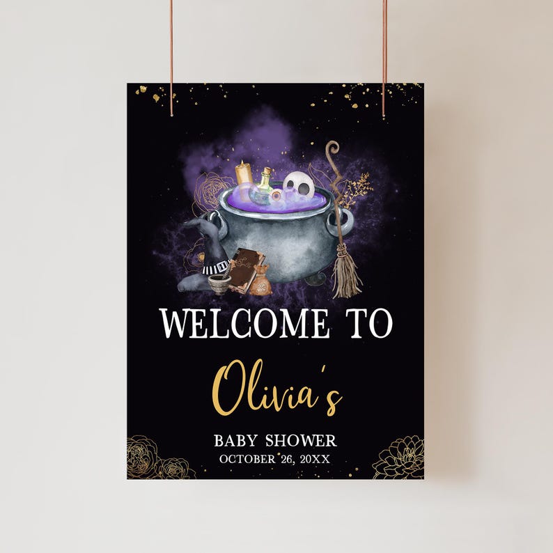 Gold Gothic Baby is Brewing Welcome Sign