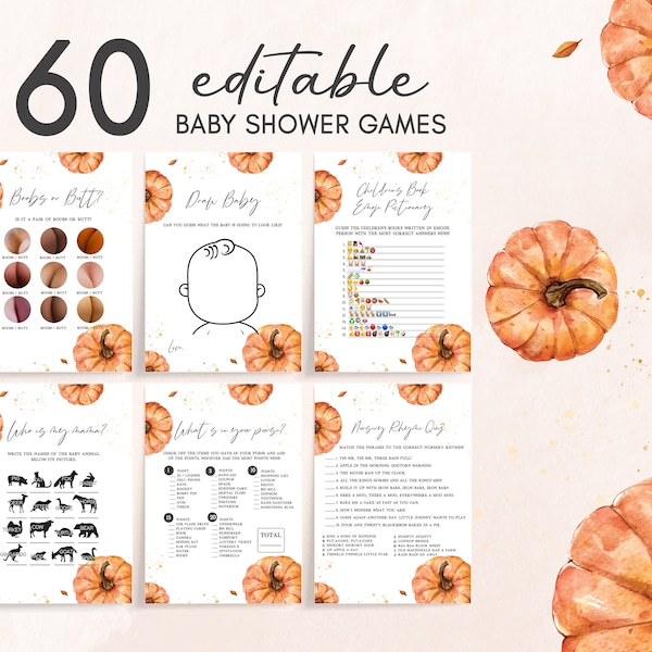 Editable Little Pumpkin Baby Shower Games Bundle, Fall Minimalist Baby Shower Game Pack, Gender Neutral Autumn Pumpkin Games Template 0427