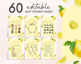 Editable Lemon Baby Shower Games Bundle, Sweet Little One Lemonade Baby Shower Game Pack, Gender Neutral Citrus Baby Shower Games, 0719