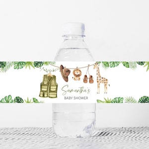 Etichetta modificabile per biberon A Little Wild One Baby Shower, etichetta per acqua per baby shower Greenery Clothesline, adesivi per biberon Jungle Safari 01061