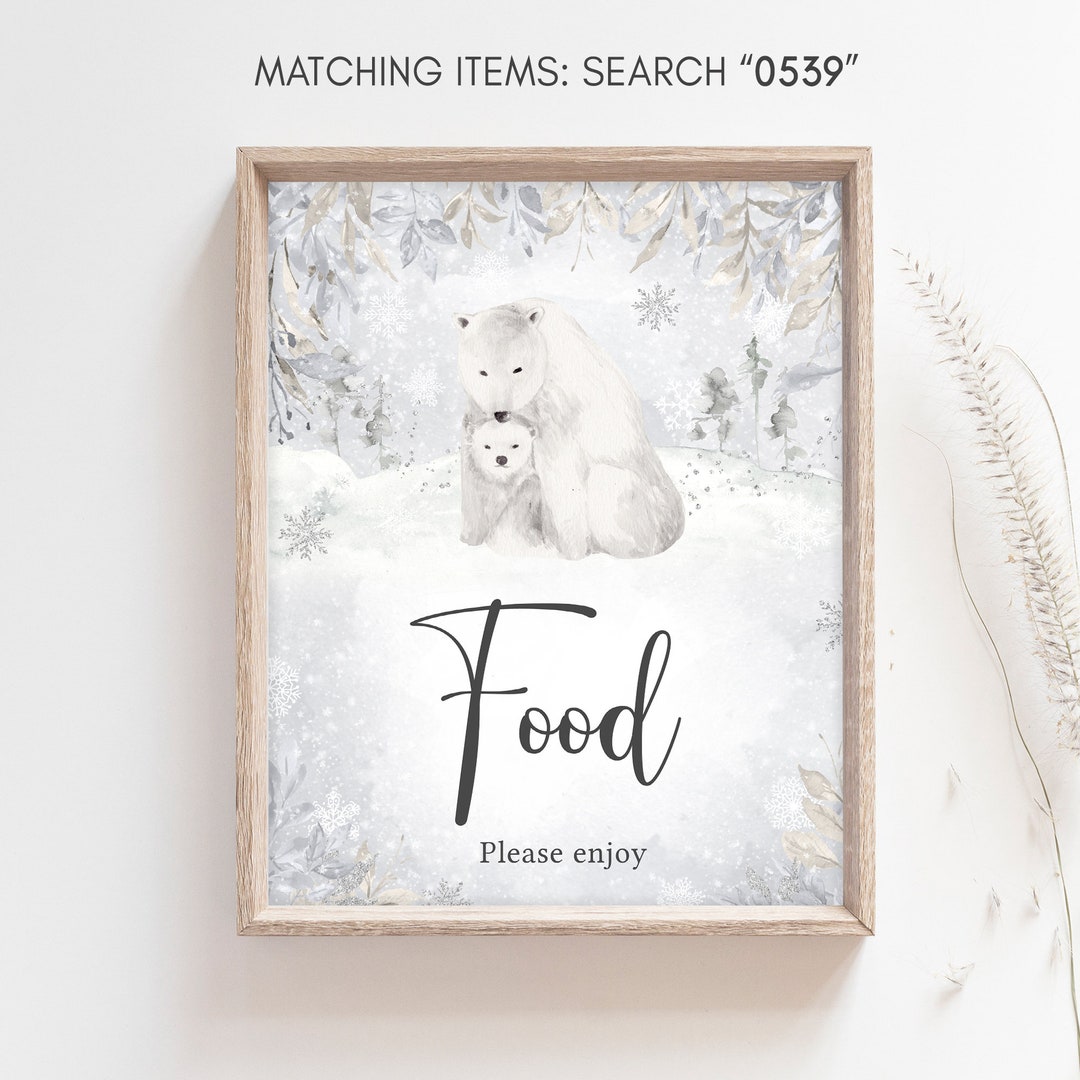 Winter Polar Baby Shower Food Sign Winter Bear Baby Shower Etsy