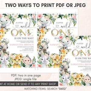 Editable A Little Wild One Jungle Baby Shower Invitation, Girl Jungle Baby Shower Invite, Greenery Floral Safari Baby Shower Invite, 0602 image 3