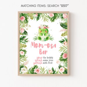 Mom Osa Bar Zeichen Mädchen Dinosaurier-Babyparty, Rosa Blumen Dino Babyparty Momosa Zeichen, grüne niedliche Dinosaurier Babyparty Mimosa Zeichen, 0317