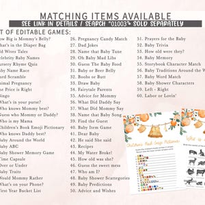a list of matching items available for a baby shower