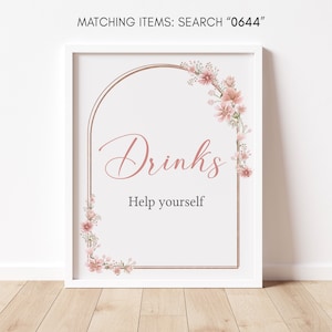 Pink Flowers Baby Shower Drink Sign, Blush Pink Floral Baby Shower Drinks Table Sign, Pink Flowers Arch Girl Baby Shower Decor Signs, 0644