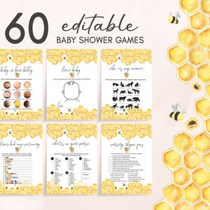 Honey Bee Baby Shower Games, Bumble Bee Shower Game Bundle, Babee Baby Shower Activity, Gender Neutral, Printable Template 0160
