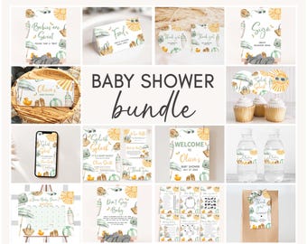 Editable Splish Splash Baby Shower Bundle, Summer Beach Baby Shower Pack, Green Beach Summer, Neutral Baby Shower Mega Bundle Template, 0853