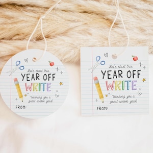 Bearbeitbar Haben Sie ein tolles Jahr druckbare Tag, Notizblock Bleistift zurück zu Schul-Tag, nehmen Sie Notiz Studenten Geschenkanhänger, Schüler Schulbedarf Tag, 97SE