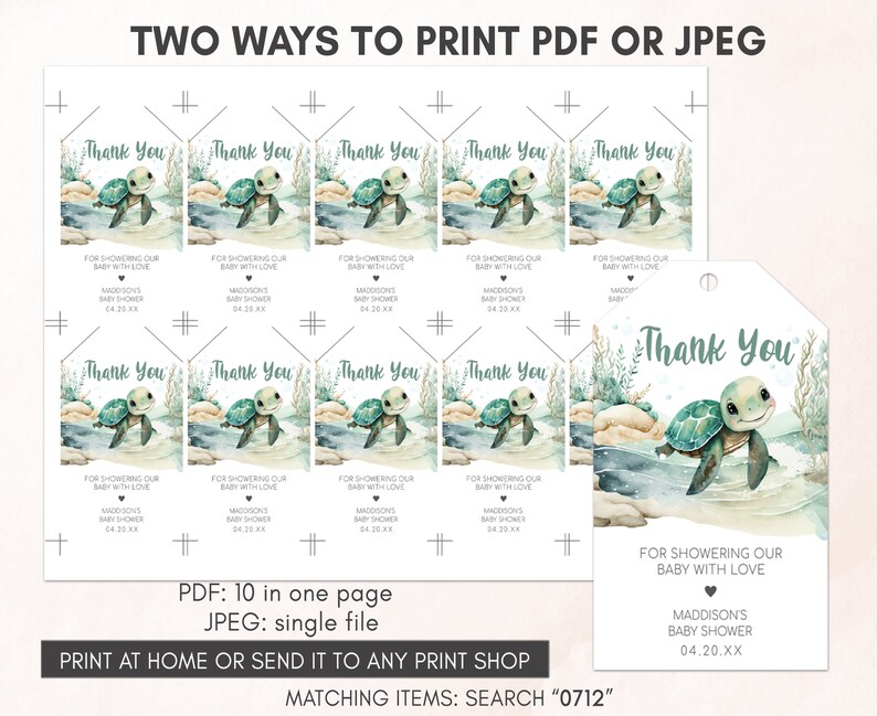 two ways to print a sea turtle thank card