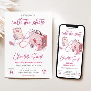 Editable Nurse Graduation Party Invitation, Ready to Call Shots Nurse Graduation Invite, RN Grad Invite, Medical Graduation Invitation, 81SE