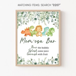 Mom Osa Bar Zeichen Dinosaurier Babyparty, Dino Babyparty Momosa Zeichen, Greenery Baby Shower Dekorationen Geschlechtsneutral Printable Template 0207