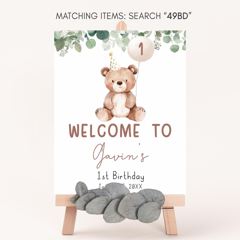 Bear First Birthday Welcome Sign
