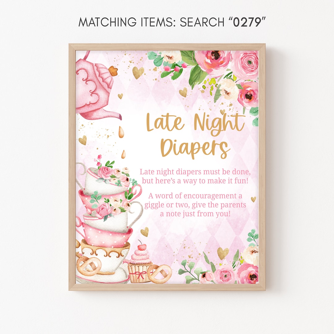 Late Night Diapers Sign Tea Party Baby Shower, A Baby is Brewing Baby ...