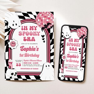 a pink and black birthday party with a phone