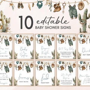 Cartello modificabile A Little Cowboy Baby Shower, cartello con vestiti da cowboy per neonati Boho Baby Shower Bundle, cartello con baby shower Wild West Rodeo, 01043
