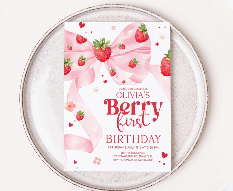 Strawberry Birthday Invitation
