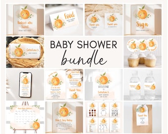 Editable Little Cutie Baby Shower Bundle, Orange Baby Shower Pack, Gender Neutral Orange Citrus Baby Shower Mega Bundle Template, 0257