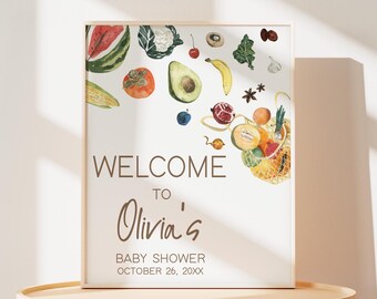 Editable Locally Grown Baby Shower Welcome Sign, Farmers Market Baby Shower Welcome Poster, Vegetables Gender Neutral Baby Shower Sign, 0958