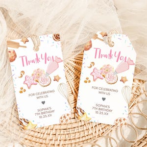 Bearbeitbarer Keksdekorations-Gastgeschenkanhänger, Keks-Backen-Geburtstagsgeschenkanhänger, Kindergeburtstags-Partyanhänger, rosa Zuckerkeks-Gastgeschenke, 88BD