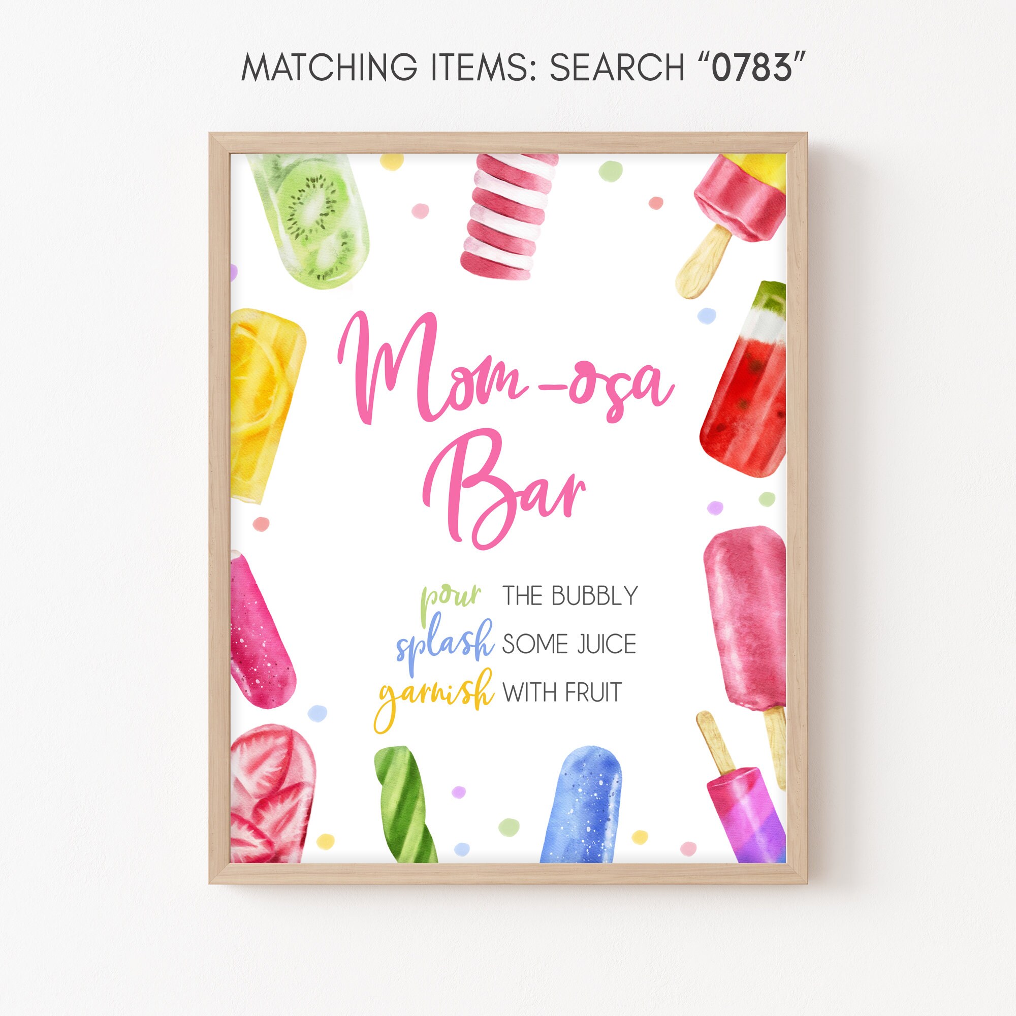 Mom Osa Bar Sign She's Ready to Pop Baby Shower, Girl Popsicle Baby Shower Momosa Sign Pink Ready to Pop Summer Baby Shower Mimosa Sign 0783