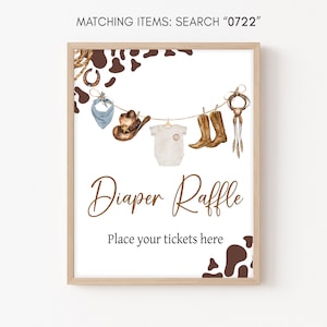 Diaper Raffle Sign Cowboy Baby Shower, Wild West Rodeo Baby Shower Diaper Game Sign, A Little Cowboy Western Country Baby Shower Signs, 0722