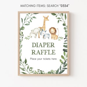 Diaper Raffle Sign Safari Baby Shower Jungle Baby Shower Diaper Raffle Game Sign Gender Neutral Safari Animals Decor Printable Template 0334