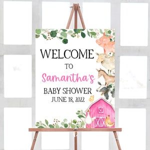 Girl Farm Animals Baby Shower Welcome Sign, Pink Farm Baby Shower Welcome Sign, Girl Baby Shower Barnyard Decor, Printable Template 0191