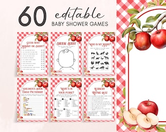 Editable Apple of Our Eye Baby Shower Games Bundle, Apple of My Eye Fall Baby Shower Game Pack, Red Gingham Apple Baby Shower Games, 01115