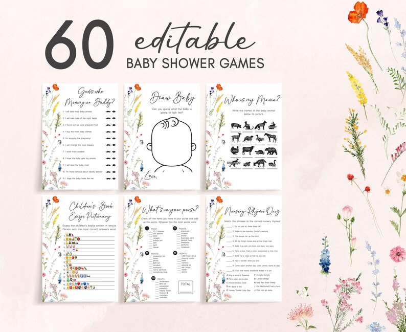 a baby shower game with flowers and animals