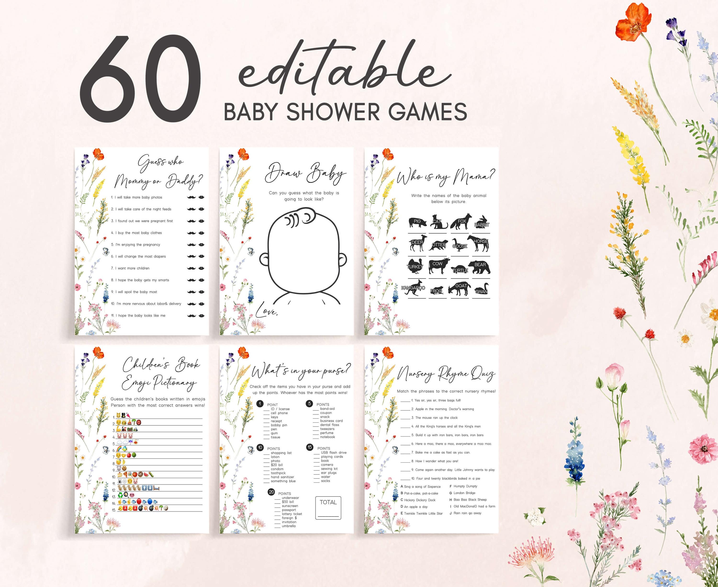 Editable Baby in Bloom Baby Shower Games Bundle, Wildflower Baby Shower Game Pack, Spring Flowers Baby Shower Games, Floral Baby Shower 0997