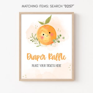 Diaper Raffle Sign Little Cutie Baby Shower, Orange Baby Shower Diaper Game Sign, Gender Neutral Clementine Baby Printable Template 0257