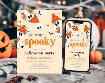 Invito modificabile per la festa di Halloween, invito per Halloween "Facciamo un po' paura", invito per la festa in costume di Halloween, invito per Halloween "Fantasma", 122SE