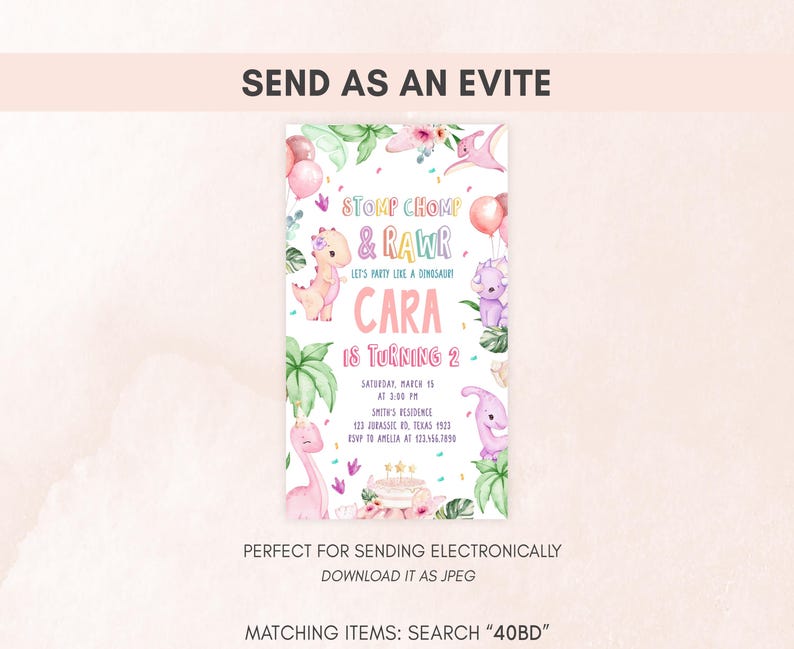 Pink Dinosaur Evite
