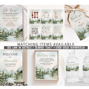 Panneau de bienvenue modifiable Oh Boy, laissez l'aventure commencer, affiche de bienvenue pour baby shower des montagnes des bois, baby shower aventure, 0497 image 2