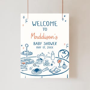 Editable Baby Brunch Baby Shower Welcome Sign, Hand Drawn Whimsical Baby Shower Welcome Poster, Handwritten Brunch Baby Shower Decor, 01057