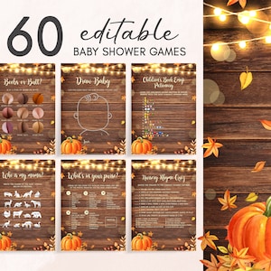 Editable Little Pumpkin Baby Shower Games Bundle, Rustic Fall Baby Shower Game Pack, Fall Pumpkin Baby Shower Games Set, Gender Neutral 0425