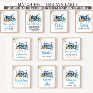 a set of nine blue and white posters