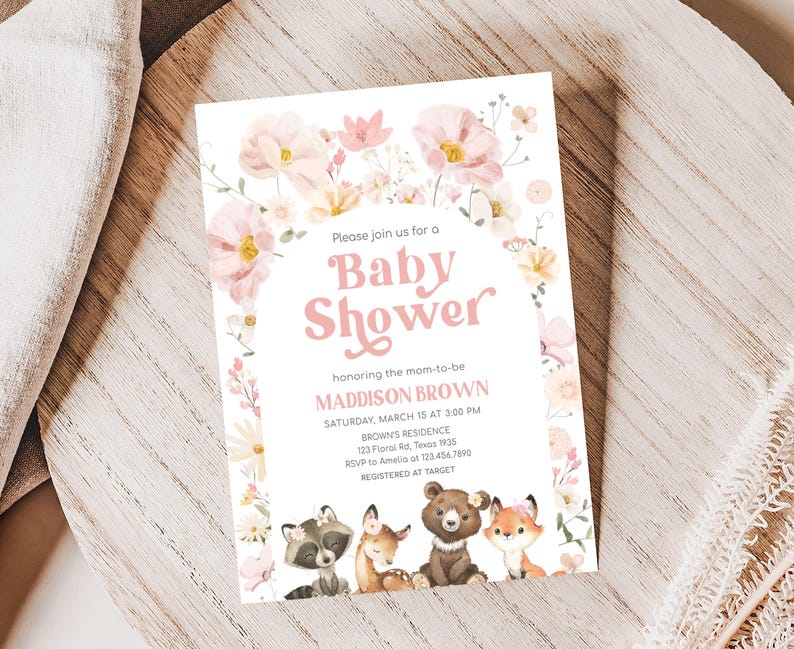 Floral Woodland Baby Shower Invitation