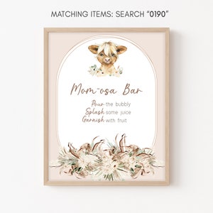 Mom Osa Bar Sign Highland Cow Baby Shower Cow Baby Shower Momosa Sign Gender Neutral Barnyard Farm Animals Decor Printable Template 0190