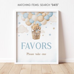 Teddy Bear Hot Air Balloon Baby Shower Favors Sign We can Bearly Wait Baby Shower Favor Sign Boho Blue Teddy Bear Favors Sign Template 0413