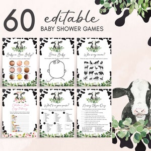 Editable Gender Neutral Highland Cow Baby Shower Games Bundle, Greenery Holy Cow Baby Shower Game Pack, Boho Cow Baby Shower Games, 0800