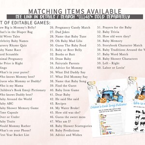 a list of editable games and items available, along with their prices and descriptions. The list includes games like "What's in the Mommie's Belly?" and "Old Wives Tales," as well as items such as "Nursery Rhyme Quiz" and "Baby Shower Games." The list also includes games like "Prayers for the Baby" and "Who knows Mommy best?" The image does not contain any text that is too long or repetitive, and it does not describe each item individually.