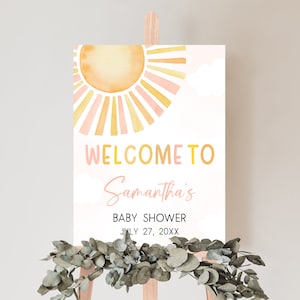 Cartello di benvenuto modificabile Sunshine Baby Shower, poster di benvenuto per un piccolo raggio di sole Baby Shower, You Are My Sunshine Boho Baby Shower, 0753