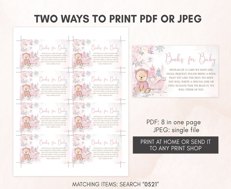 Editable Pink Winter Bear Baby Shower Invitation Bundle, Girl Bear Winter Baby Shower Invite Set, Pink Snowflake Baby It's Cold Outside 0521 image 5