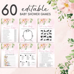 Blush Pink Floral Baby Shower Games Bundle