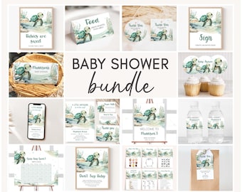 Editable Sea Turtle Baby Shower Bundle, Under The Sea Baby Shower Pack, A Little Hatchling On The Way Baby Shower Mega Bundle Template, 0712